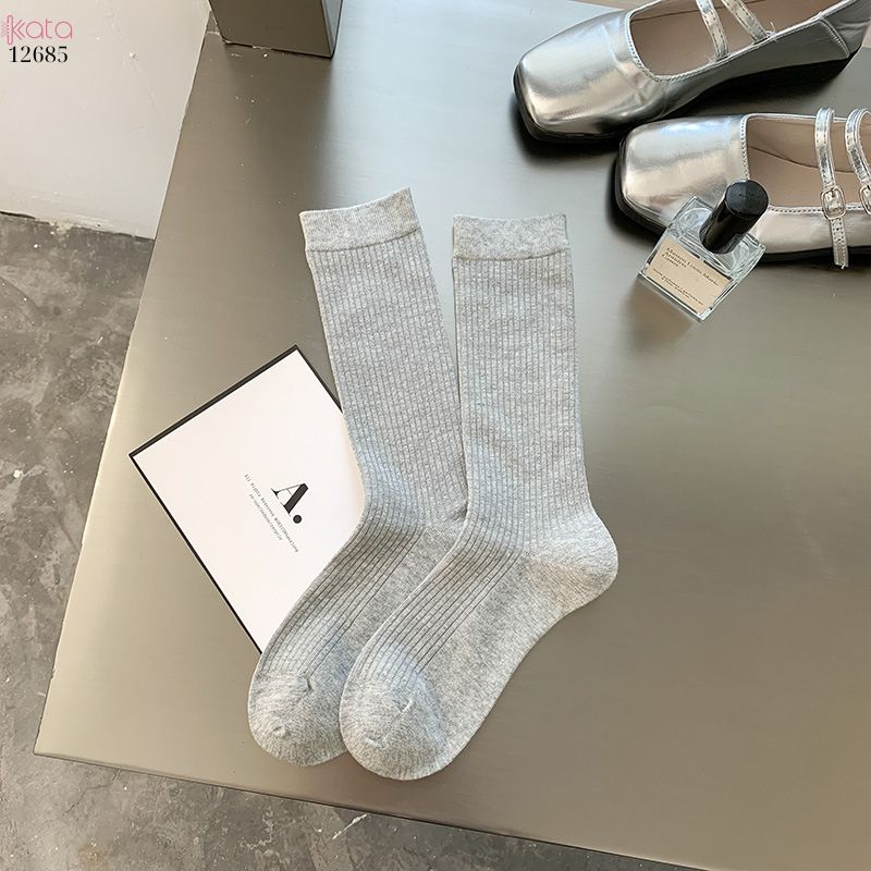 Tất trơn nữ thu đông 100% cotton thấm hút mồ hôi,tất giữa bắp chân thoáng khí 12685