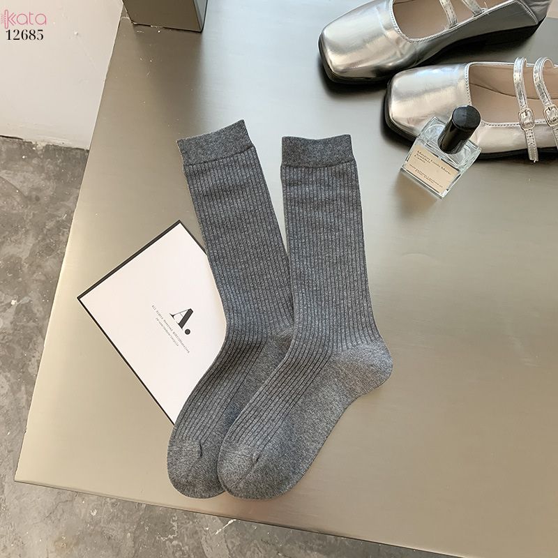 Tất trơn nữ thu đông 100% cotton thấm hút mồ hôi,tất giữa bắp chân thoáng khí 12685