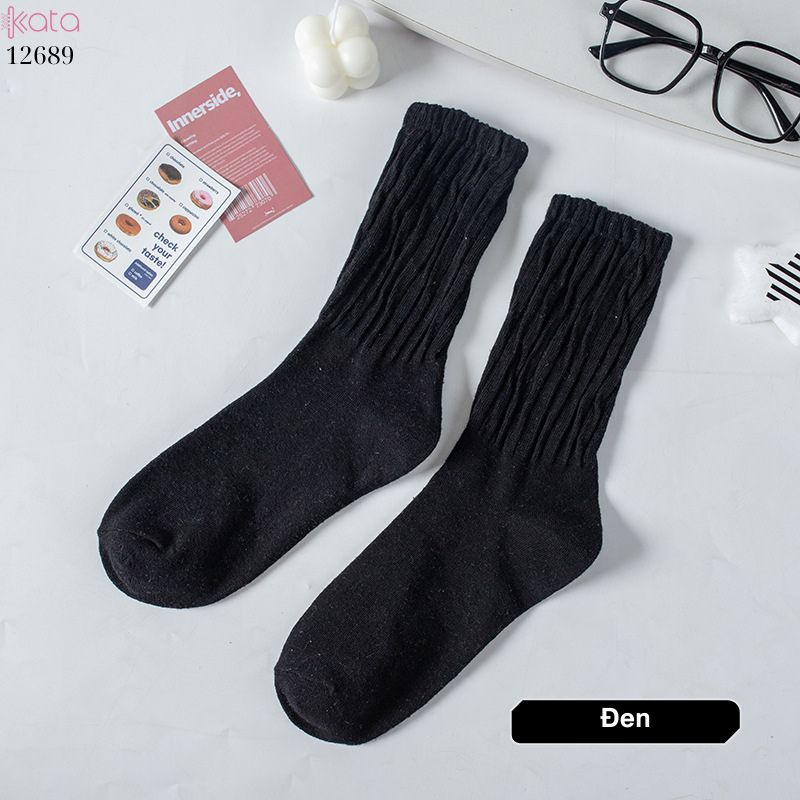 Tất cotton xoắn màu trơn,tất nữ thời trang giữa bắp chân màu kẹo ngọt 12689