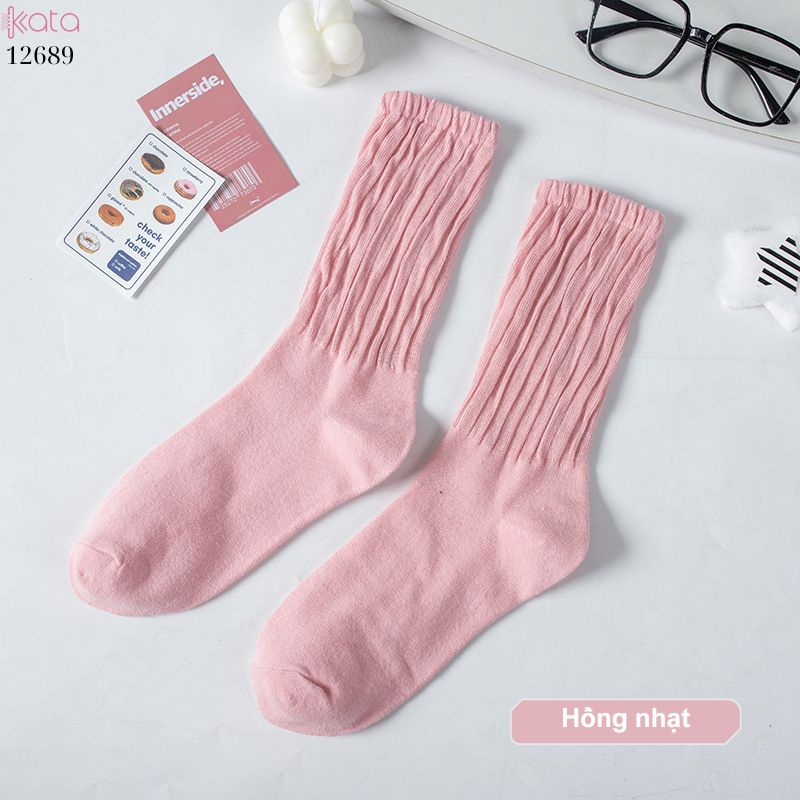 Tất cotton xoắn màu trơn,tất nữ thời trang giữa bắp chân màu kẹo ngọt 12689