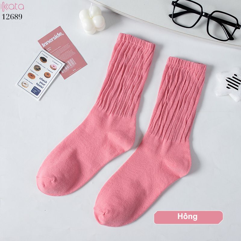 Tất cotton xoắn màu trơn,tất nữ thời trang giữa bắp chân màu kẹo ngọt 12689