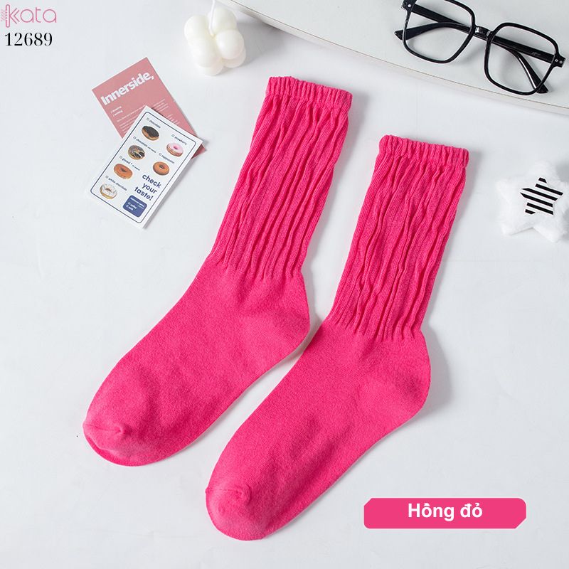 Tất cotton xoắn màu trơn,tất nữ thời trang giữa bắp chân màu kẹo ngọt 12689