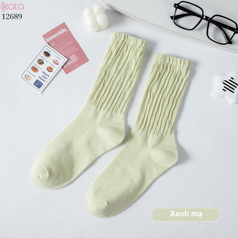 Tất cotton xoắn màu trơn,tất nữ thời trang giữa bắp chân màu kẹo ngọt 12689
