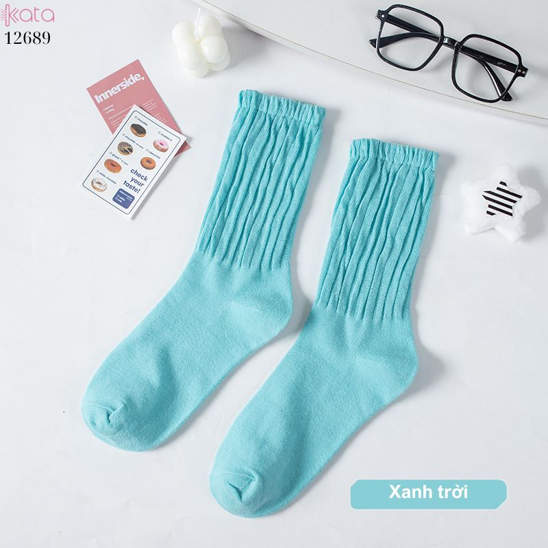 Tất cotton xoắn màu trơn,tất nữ thời trang giữa bắp chân màu kẹo ngọt 12689