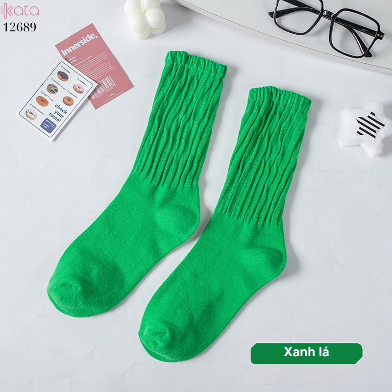 Tất cotton xoắn màu trơn,tất nữ thời trang giữa bắp chân màu kẹo ngọt 12689