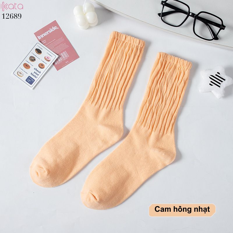 Tất cotton xoắn màu trơn,tất nữ thời trang giữa bắp chân màu kẹo ngọt 12689