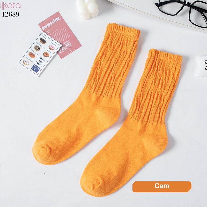 Tất cotton xoắn màu trơn,tất nữ thời trang giữa bắp chân màu kẹo ngọt 12689