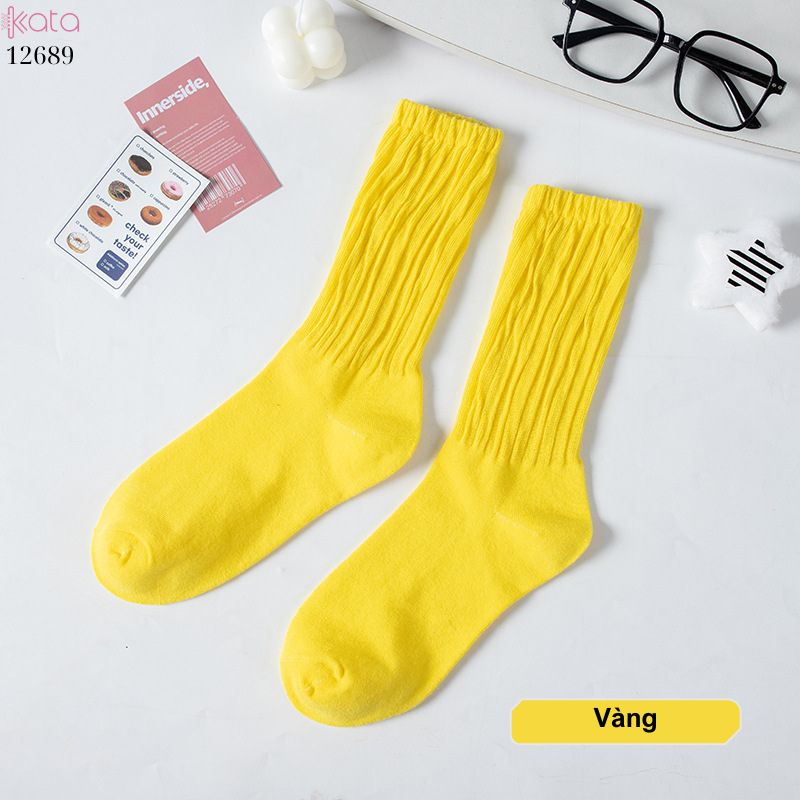 Tất cotton xoắn màu trơn,tất nữ thời trang giữa bắp chân màu kẹo ngọt 12689
