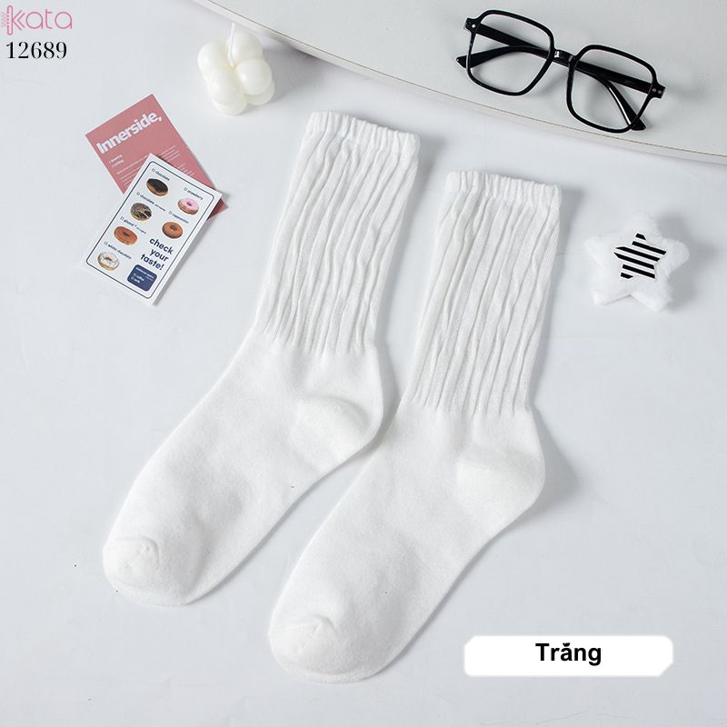 Tất cotton xoắn màu trơn,tất nữ thời trang giữa bắp chân màu kẹo ngọt 12689