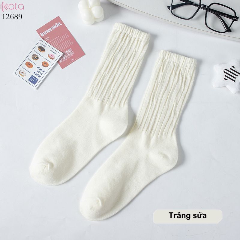Tất cotton xoắn màu trơn,tất nữ thời trang giữa bắp chân màu kẹo ngọt 12689