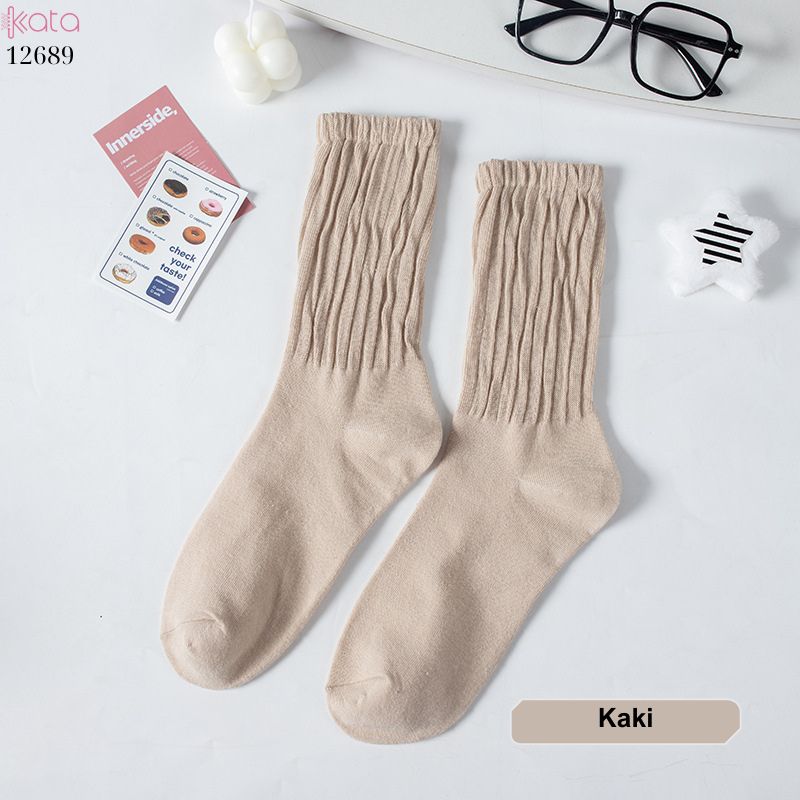 Tất cotton xoắn màu trơn,tất nữ thời trang giữa bắp chân màu kẹo ngọt 12689
