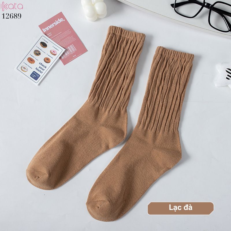 Tất cotton xoắn màu trơn,tất nữ thời trang giữa bắp chân màu kẹo ngọt 12689