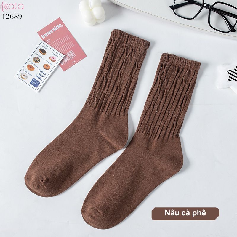 Tất cotton xoắn màu trơn,tất nữ thời trang giữa bắp chân màu kẹo ngọt 12689