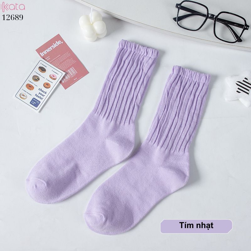 Tất cotton xoắn màu trơn,tất nữ thời trang giữa bắp chân màu kẹo ngọt 12689
