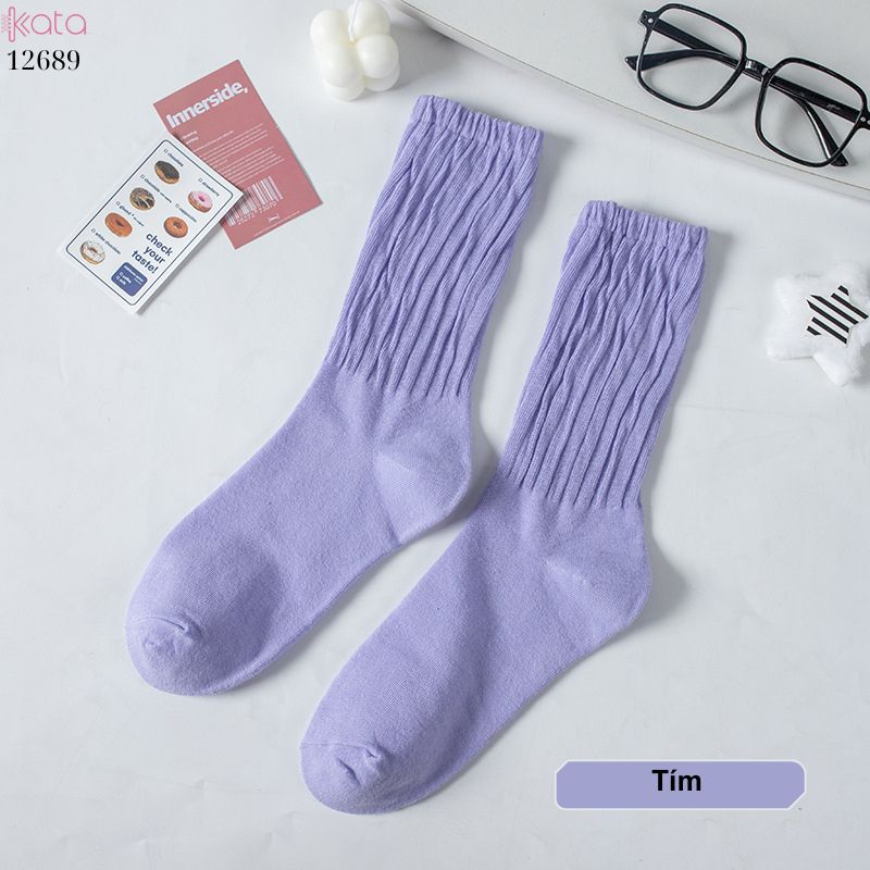 Tất cotton xoắn màu trơn,tất nữ thời trang giữa bắp chân màu kẹo ngọt 12689