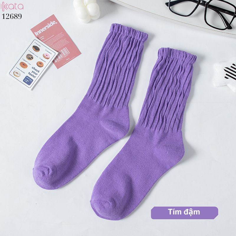 Tất cotton xoắn màu trơn,tất nữ thời trang giữa bắp chân màu kẹo ngọt 12689