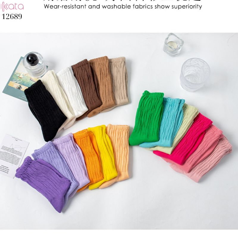 Tất cotton xoắn màu trơn,tất nữ thời trang giữa bắp chân màu kẹo ngọt 12689