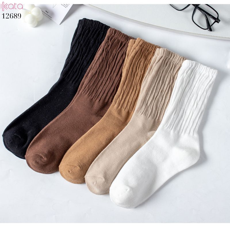 Tất cotton xoắn màu trơn,tất nữ thời trang giữa bắp chân màu kẹo ngọt 12689
