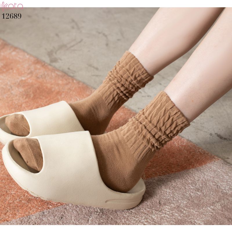 Tất cotton xoắn màu trơn,tất nữ thời trang giữa bắp chân màu kẹo ngọt 12689