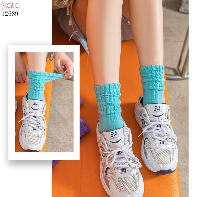 Tất cotton xoắn màu trơn,tất nữ thời trang giữa bắp chân màu kẹo ngọt 12689