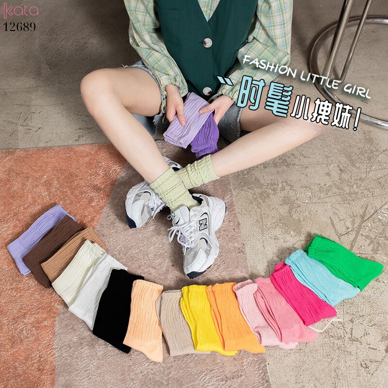 Tất cotton xoắn màu trơn,tất nữ thời trang giữa bắp chân màu kẹo ngọt 12689