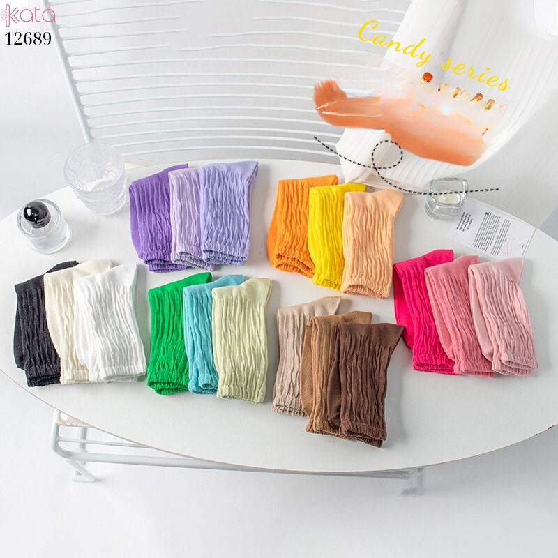Tất cotton xoắn màu trơn,tất nữ thời trang giữa bắp chân màu kẹo ngọt 12689