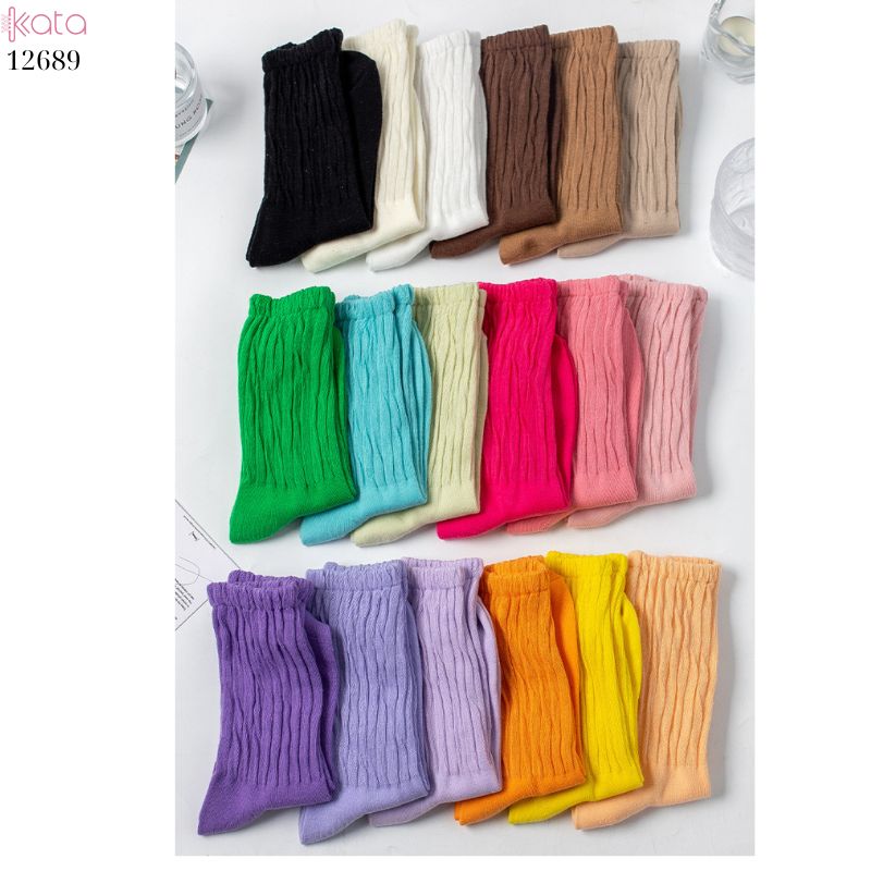 Tất cotton xoắn màu trơn,tất nữ thời trang giữa bắp chân màu kẹo ngọt 12689