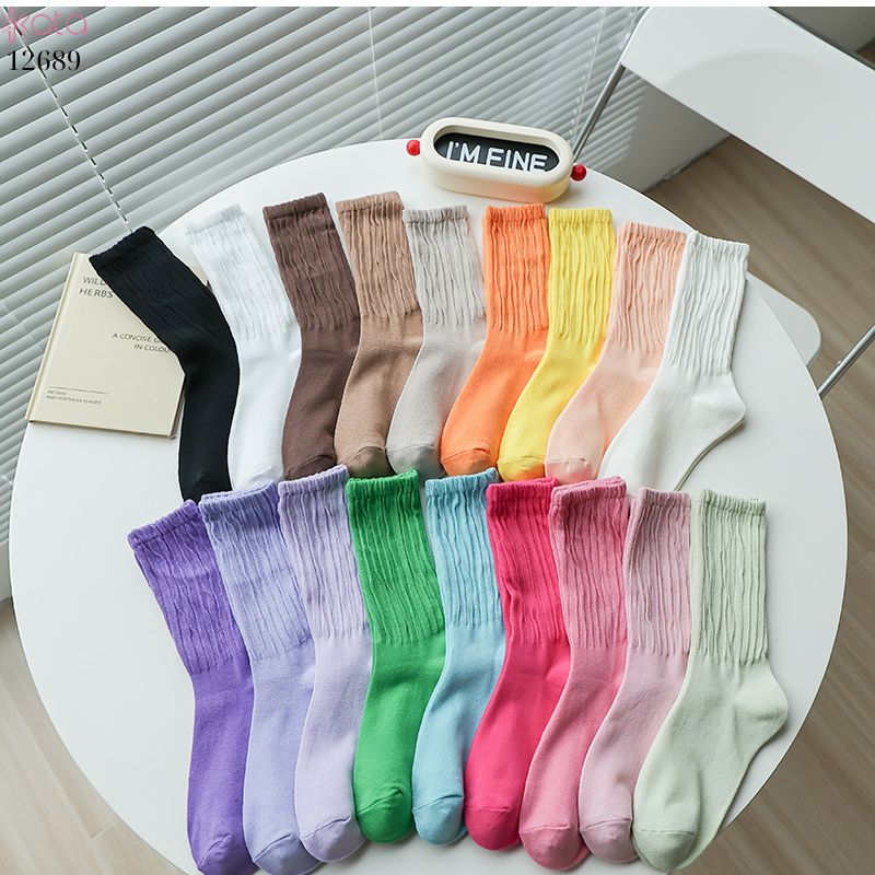 Tất cotton xoắn màu trơn,tất nữ thời trang giữa bắp chân màu kẹo ngọt 12689