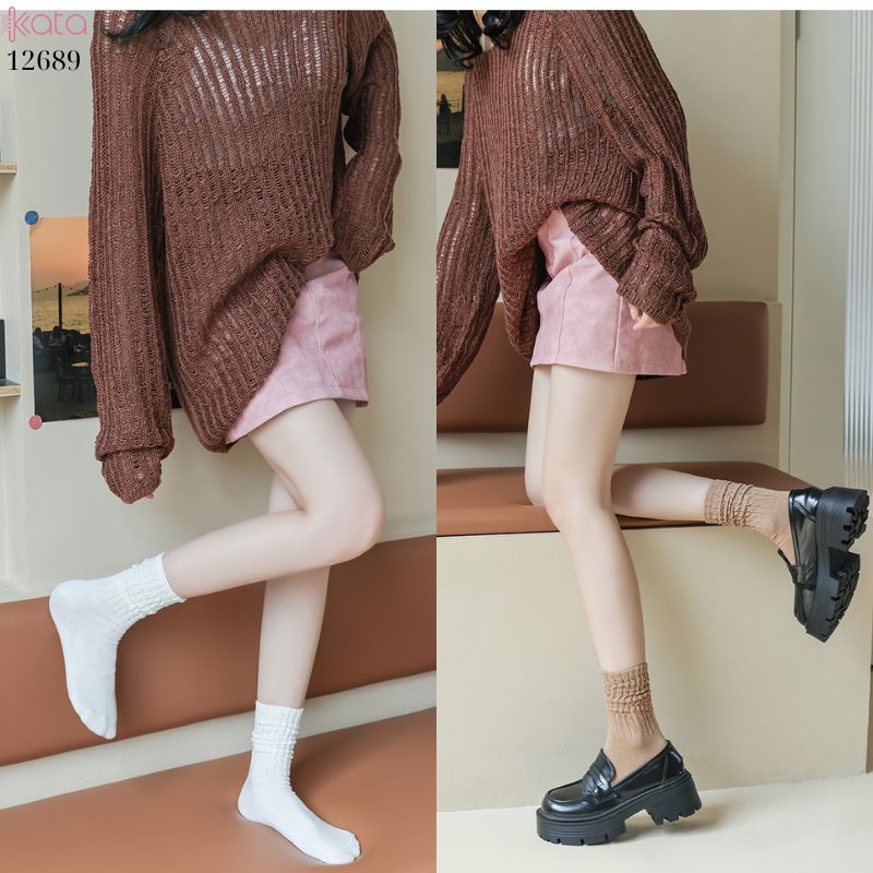 Tất cotton xoắn màu trơn,tất nữ thời trang giữa bắp chân màu kẹo ngọt 12689