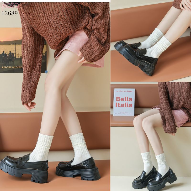 Tất cotton xoắn màu trơn,tất nữ thời trang giữa bắp chân màu kẹo ngọt 12689