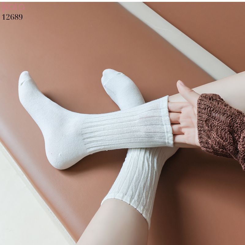 Tất cotton xoắn màu trơn,tất nữ thời trang giữa bắp chân màu kẹo ngọt 12689