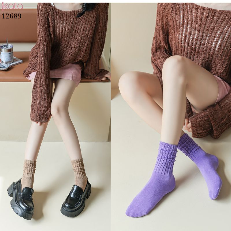 Tất cotton xoắn màu trơn,tất nữ thời trang giữa bắp chân màu kẹo ngọt 12689