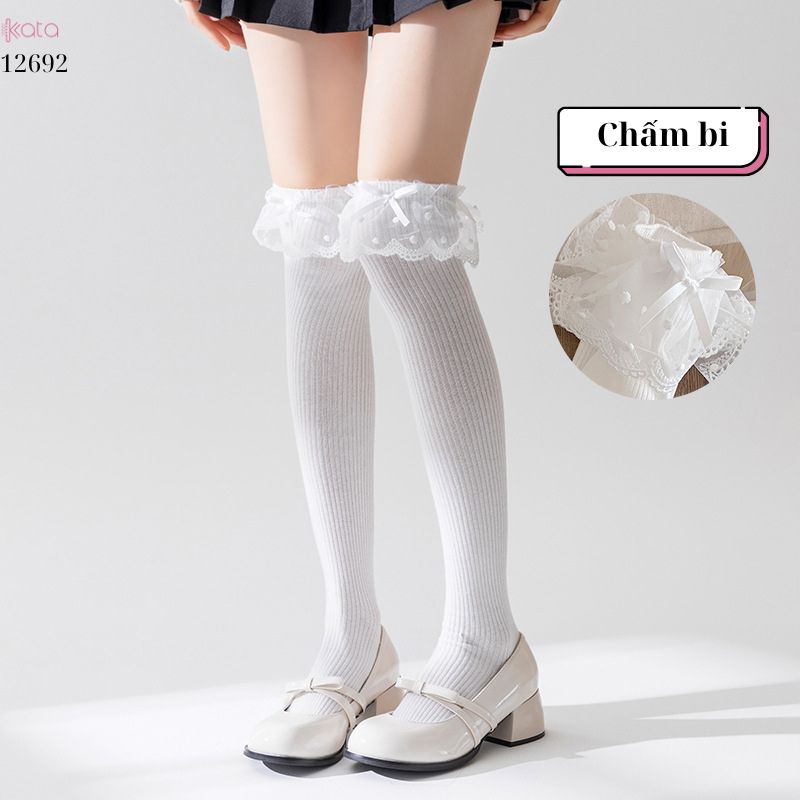 Tất nữ dài qua đầu gối, tất bốt ren ngọt ngào kiểu lolita 12692