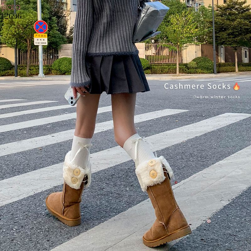 Tất nơ dày cao cấp,tất thu đông đi bốt,chất liệu bông cotton không đường may 12696