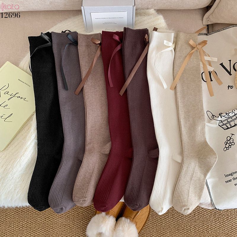 Tất nơ dày cao cấp,tất thu đông đi bốt,chất liệu bông cotton không đường may 12696