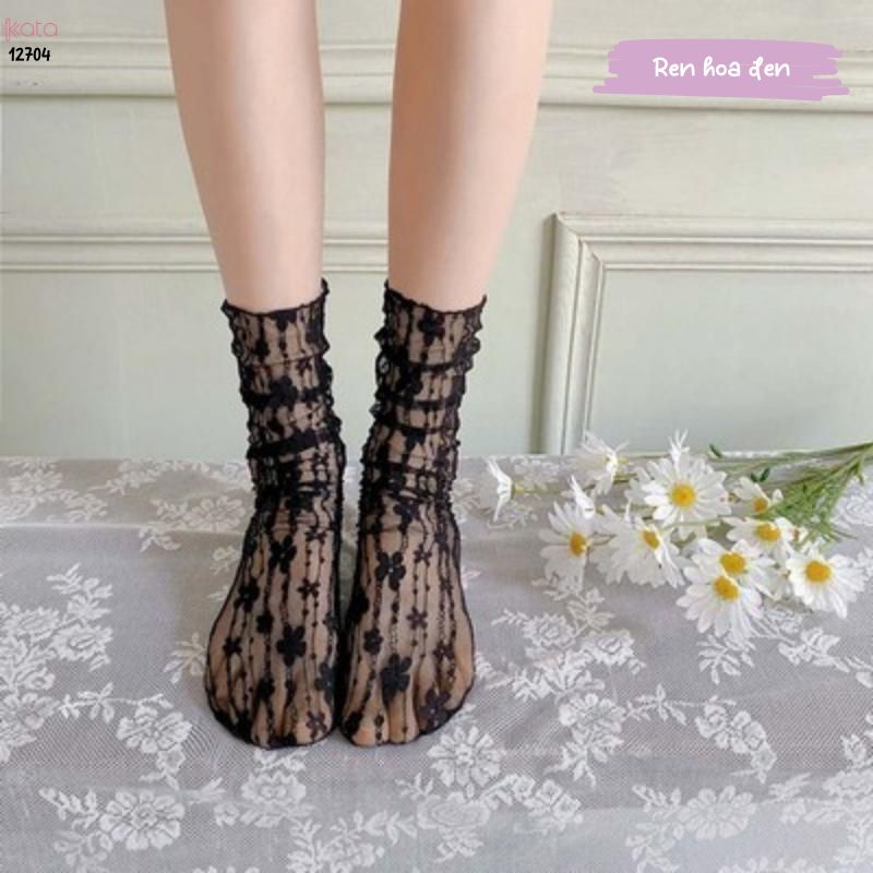 Tất ren mỏng trong suốt mùa hè,tất jk giữa bắp chân phong cách Nhật Bản nữ 12704