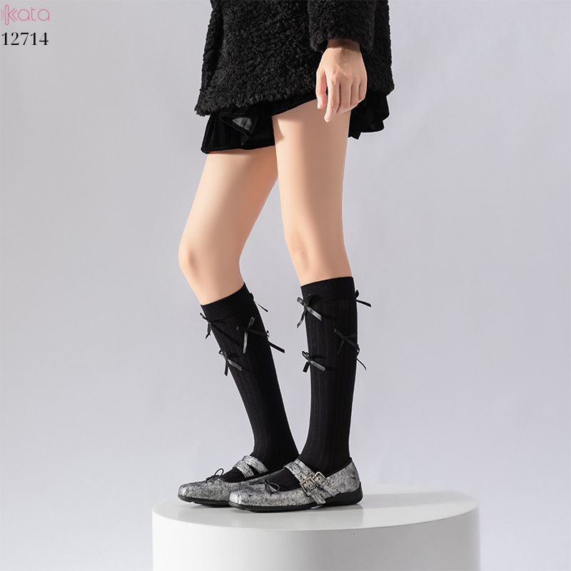 Tất Lolita JK ruy băng phong cách Ballet ,tất bắp chân xuân thu vải bông cao cấp 12714