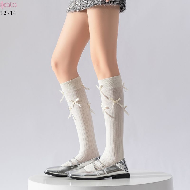 Tất Lolita JK ruy băng phong cách Ballet ,tất bắp chân xuân thu vải bông cao cấp 12714