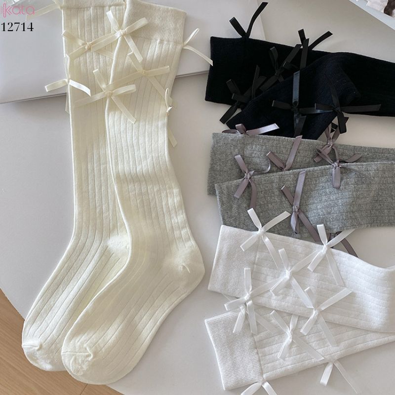 Tất Lolita JK ruy băng phong cách Ballet ,tất bắp chân xuân thu vải bông cao cấp 12714