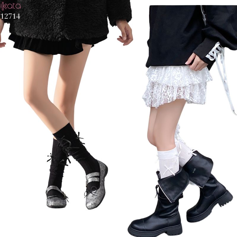 Tất Lolita JK ruy băng phong cách Ballet ,tất bắp chân xuân thu vải bông cao cấp 12714