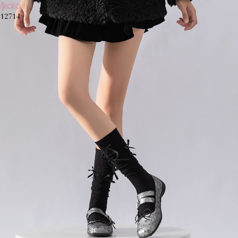 Tất Lolita JK ruy băng phong cách Ballet ,tất bắp chân xuân thu vải bông cao cấp 12714