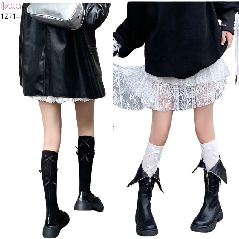 Tất Lolita JK ruy băng phong cách Ballet ,tất bắp chân xuân thu vải bông cao cấp 12714