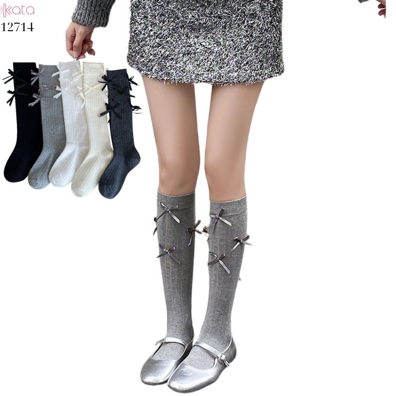 Tất Lolita JK ruy băng phong cách Ballet ,tất bắp chân xuân thu vải bông cao cấp 12714