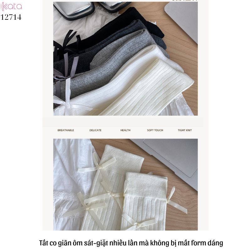 Tất Lolita JK ruy băng phong cách Ballet ,tất bắp chân xuân thu vải bông cao cấp 12714