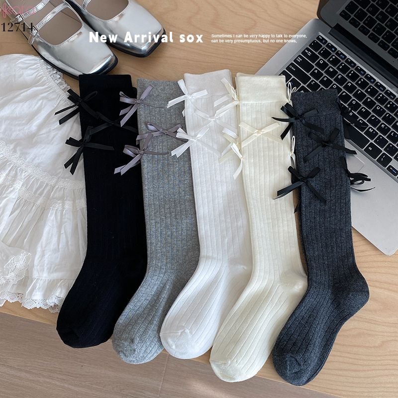 Tất Lolita JK ruy băng phong cách Ballet ,tất bắp chân xuân thu vải bông cao cấp 12714