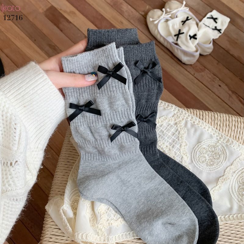 Tất ruy băng lolita jk phong cách Hàn Quốc,tất giữa bắp chân bông mềm mịn 12716