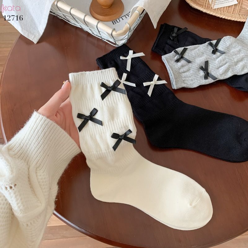 Tất ruy băng lolita jk phong cách Hàn Quốc,tất giữa bắp chân bông mềm mịn 12716