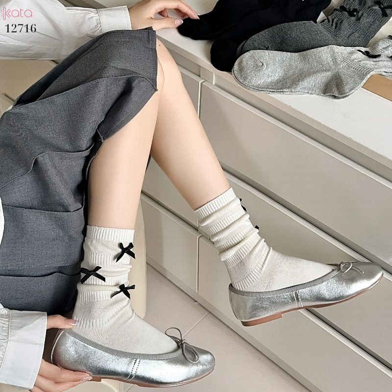 Tất ruy băng lolita jk phong cách Hàn Quốc,tất giữa bắp chân bông mềm mịn 12716