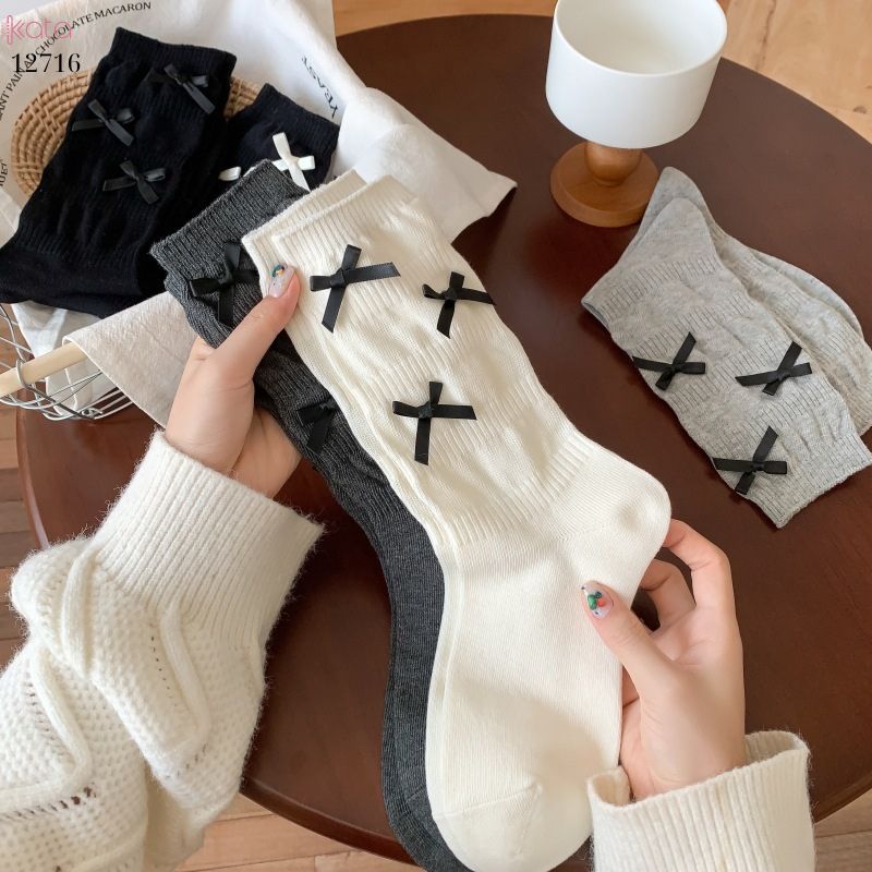 Tất ruy băng lolita jk phong cách Hàn Quốc,tất giữa bắp chân bông mềm mịn 12716