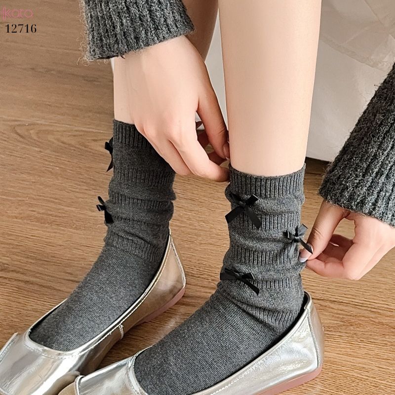 Tất ruy băng lolita jk phong cách Hàn Quốc,tất giữa bắp chân bông mềm mịn 12716